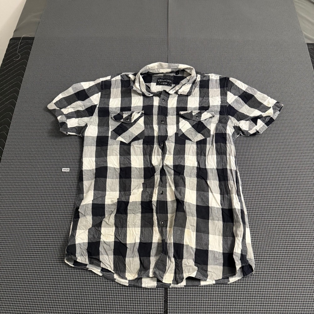 Red Level Nine Mens Short Sleeve Buffalo Plaid Button‎ Down Shirt Black White L